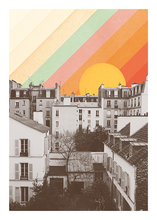 Rainbow Sky Above Paris Poster