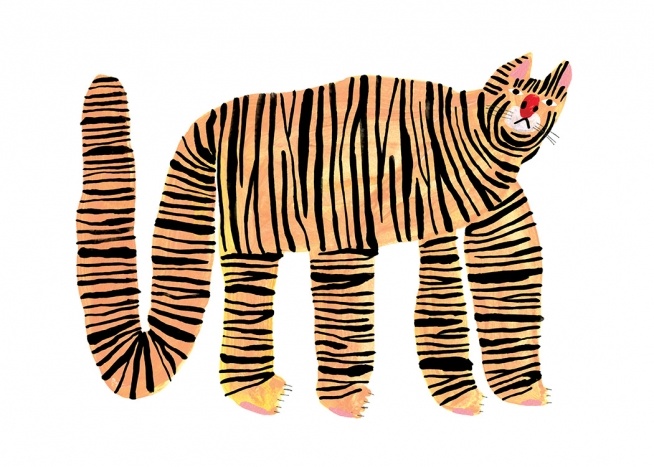 - Children's print of a wild animal with stripes and white background