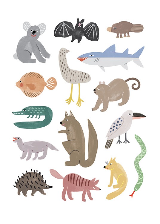 - Illustrations of animals for kids room