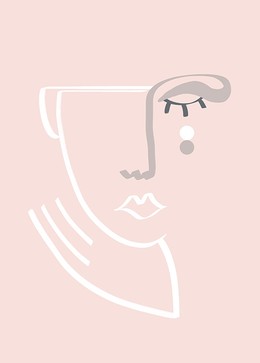  - Abstract illustration of a face in grey and white on a light pink background