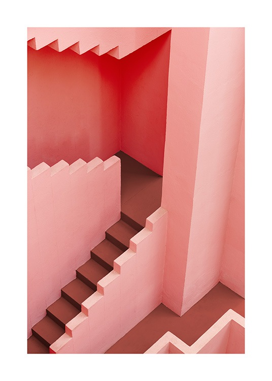  - Photograph of a pink staircase with geometric forms