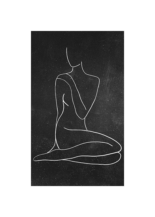  - Drawing on a chalkboard background of a woman drawn in line art