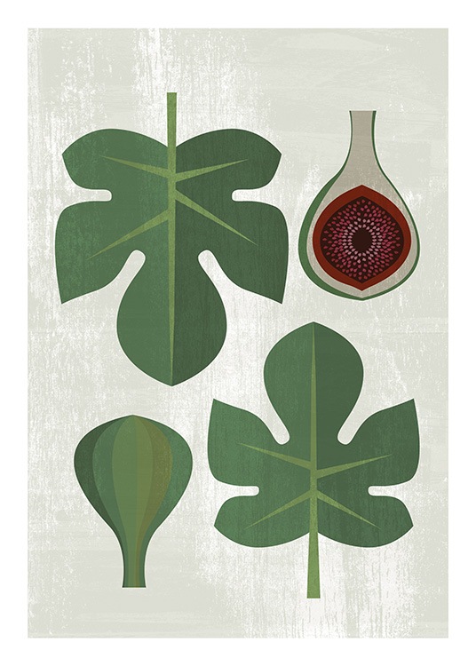  - Kitchen print with illustration of green leaves and figs