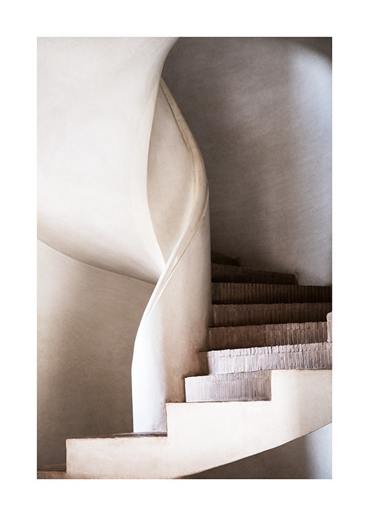  - Photograph of a white spiral staircase with brick steps