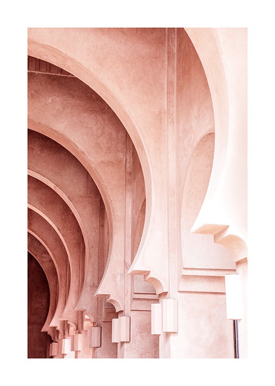  - Photograph of a pink building with round arches
