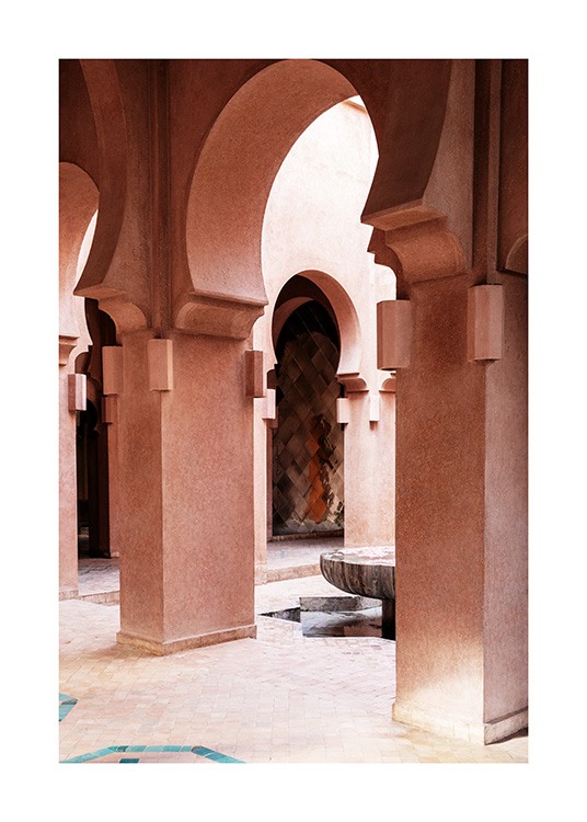  - Photograph of curved arches and pillars in a pink building