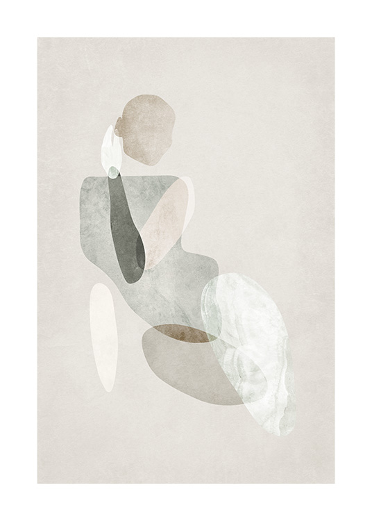 – Abstract watercolour painting of a female body in beige, green and white