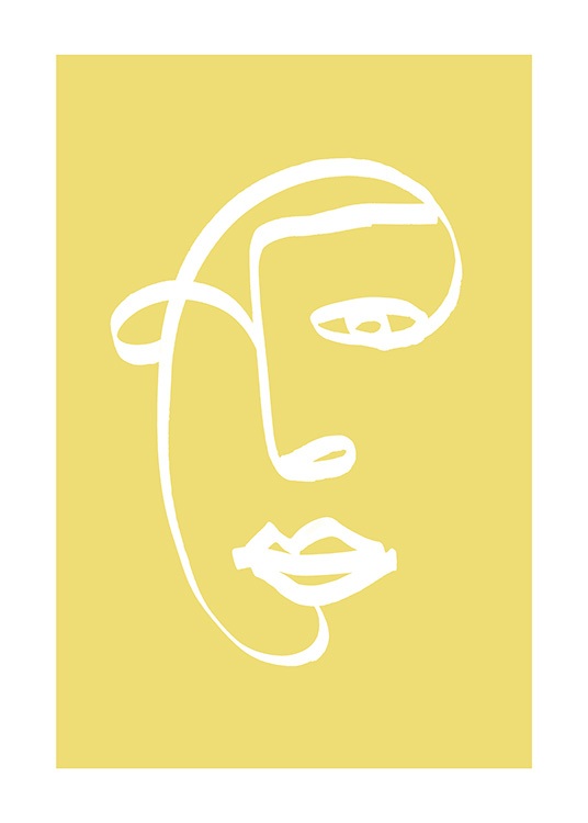  – Illustration with an abstract face in white on a yellow background