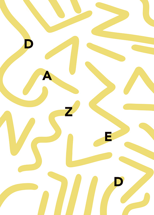  – Graphical illustration with lines in yellow and the word Dazed