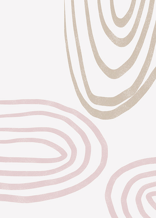  – Illustration with beige and pink lines looking like rainbows on a light grey background