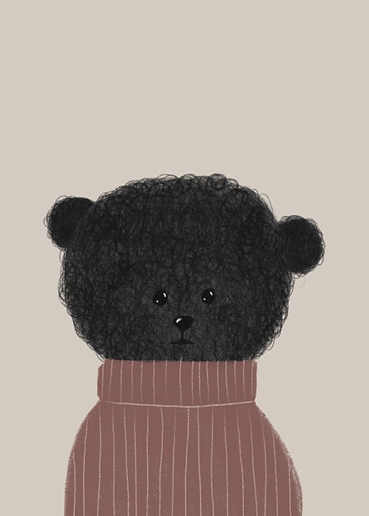  – Graphical illustration of a puppy with fluffy black fur and a pink sweater