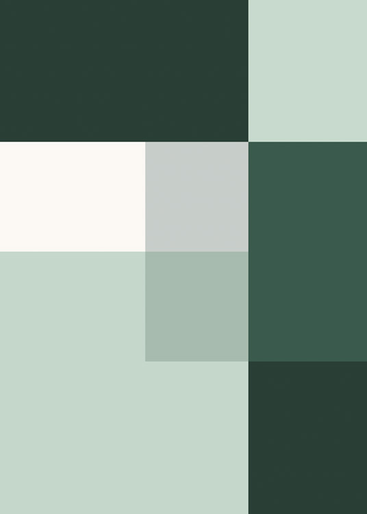  – Graphic illustration in green with rectangles and squares