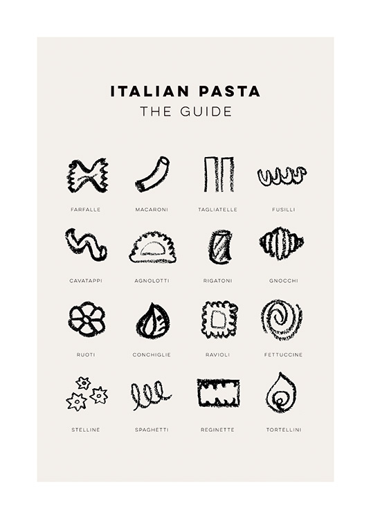 Pasta Guide Poster Pasta illustration desenio.co.uk