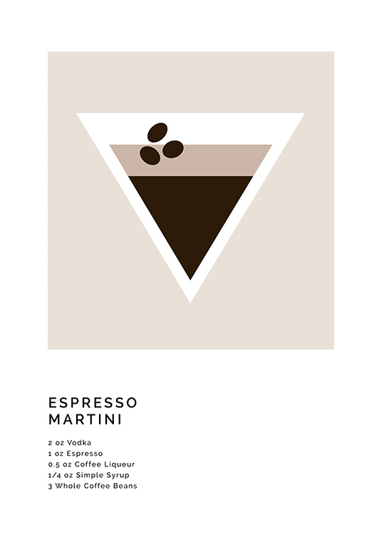  – Graphic illustration with a recipe of an espresso martini and an illustration of the drink