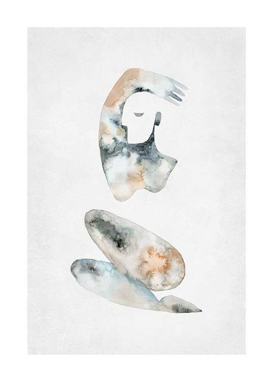 – Painting in watercolour of an abstract body in beige, grey and blue