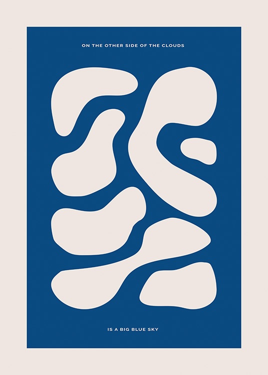  – Graphic illustration with shapes in beige on a dark blue background, with text above and underneath the shapes