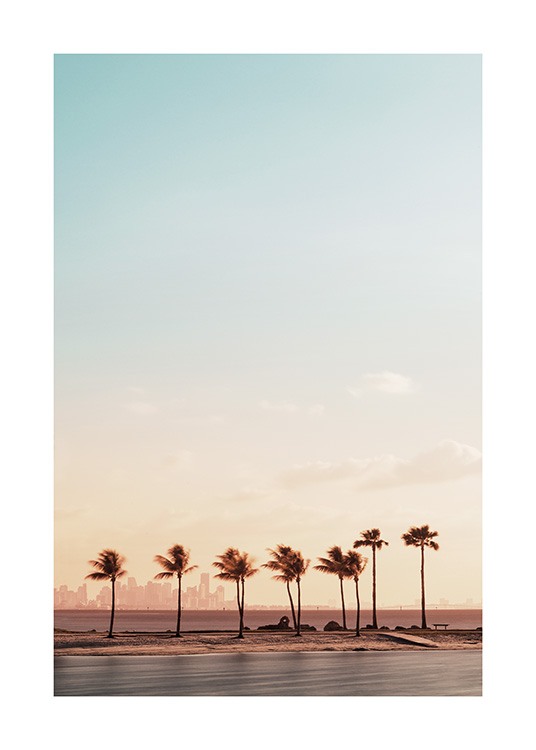  – Photograph of a beach in Miami with palm trees in the sunset