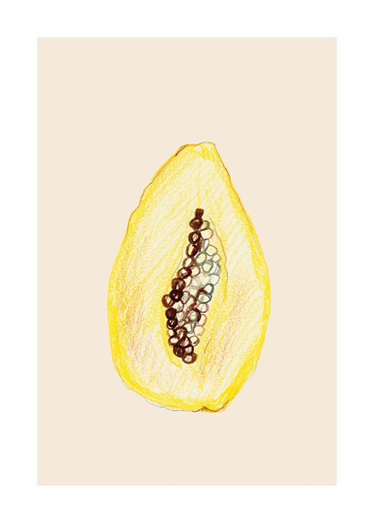  – Illustration of a yellow papaya against a light beige background
