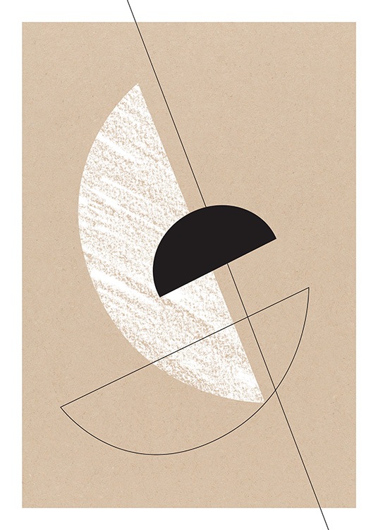  – Graphic illustration with black and white semi circles on a brown background with cardboard texture