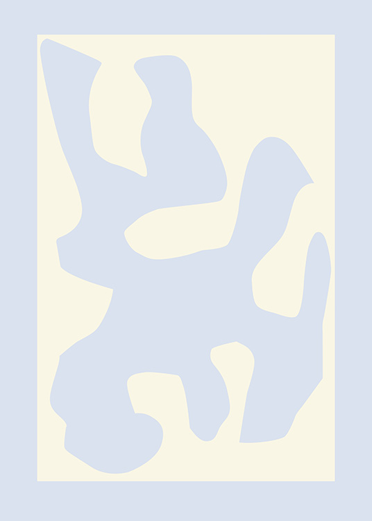  – Graphic illustration with a light blue abstract shape on a beige background, surrounded by a light blue border