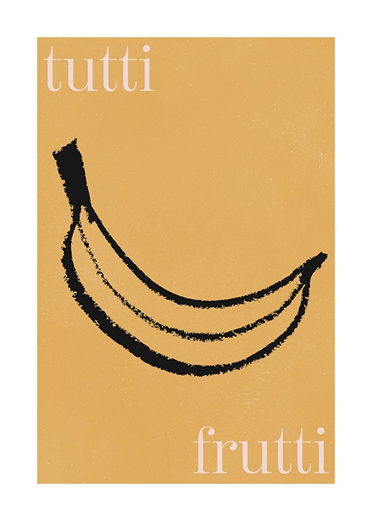 – An illustrated banana on an orange background, with the words \