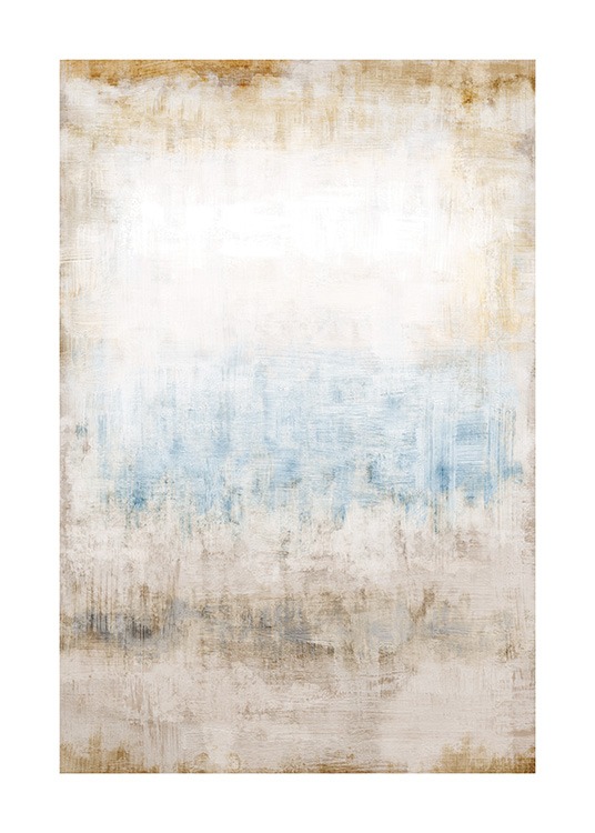 – Painting with a speckled texture in beige and brown with blue details in the middle