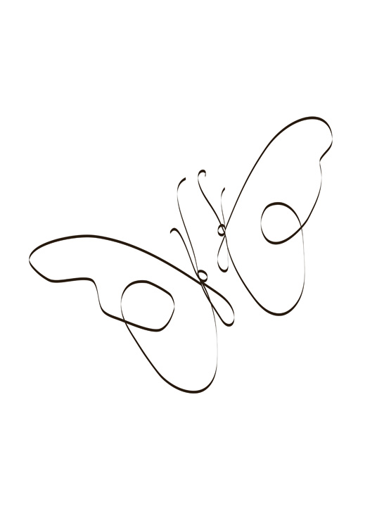  – Illustration in line art of two butterflies, drawn with black lines on a white background