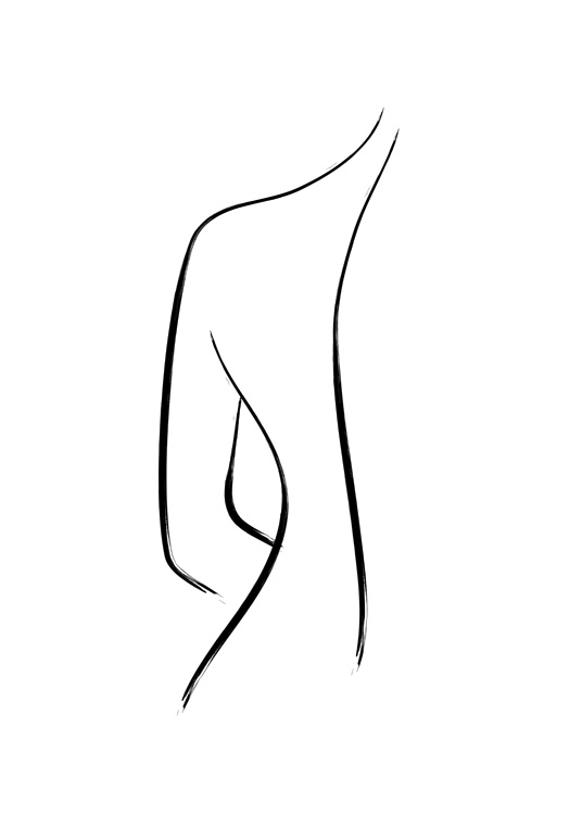  – Illustration of a naked back drawn in line art, in black on a white background