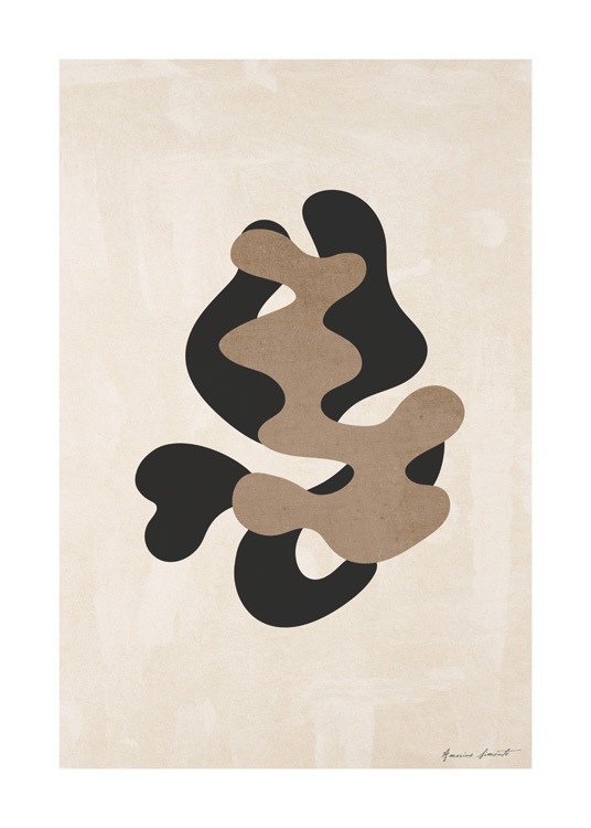  – Graphic illustration of a black and brown shape against a beige background