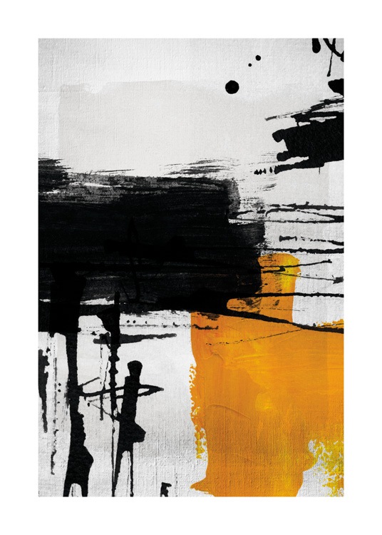  – Abstract shapes in black and yellow with a light grey background
