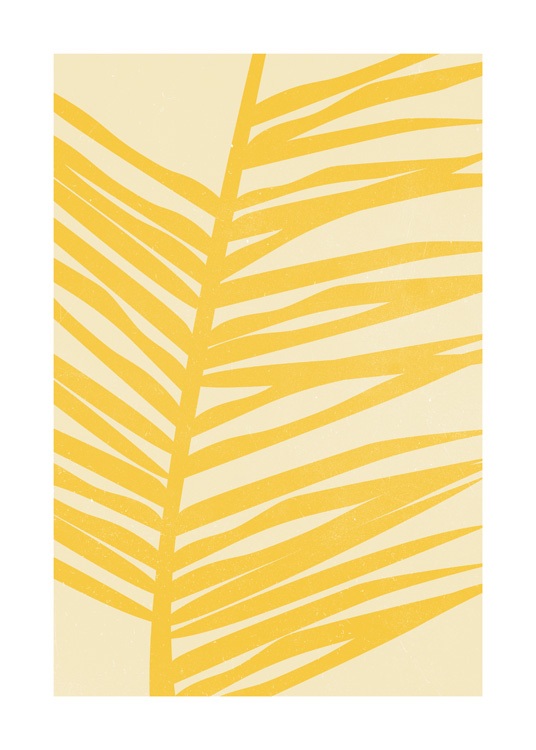  – Graphic illustration of a palm leaf in yellow on a lighter yellow background