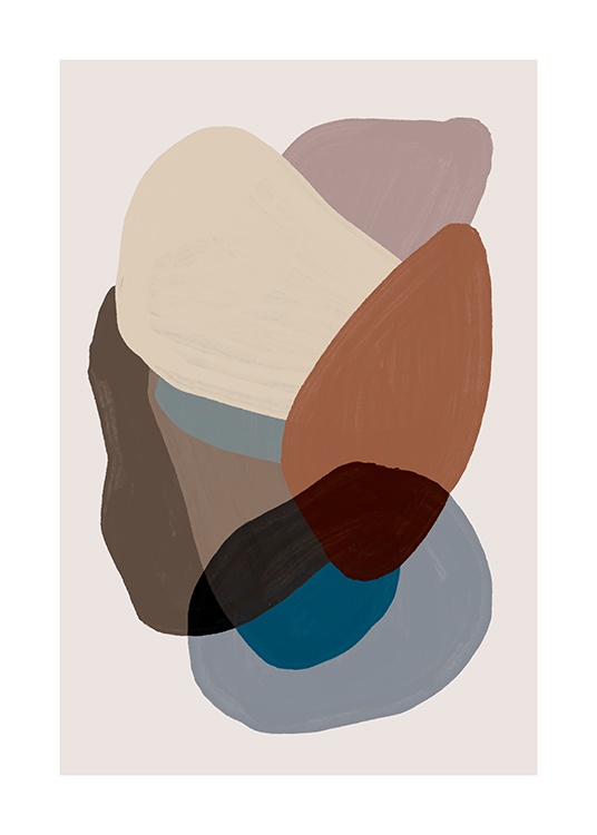 – Brown and blue shapes overlapping each other against a beige background