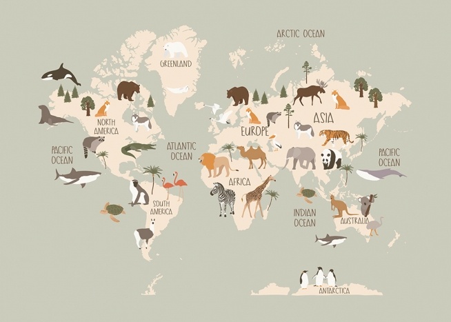 Animals Of The World Map Poster