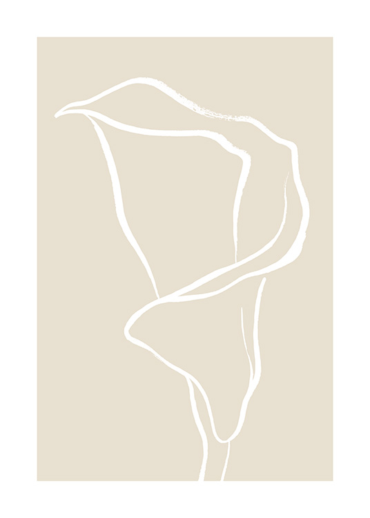  – Illustration of a white calla lilly in line art, on a beige background