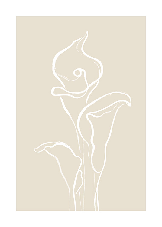  – Illustration of three white calla lillies against a beige background