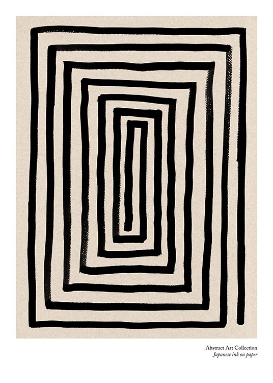  – Illustration of a maze formed by a black, thick line, on a beige background with text underneath