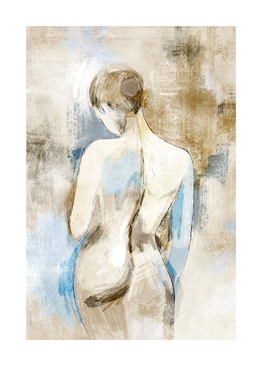  – Painting of a nude woman seen from behind, on a blue and beige background