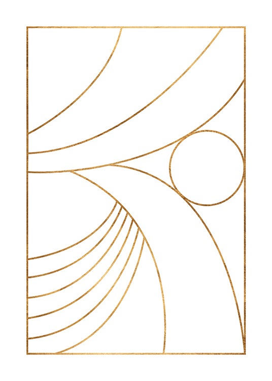  – Graphic illustration with lines in gold against a white background