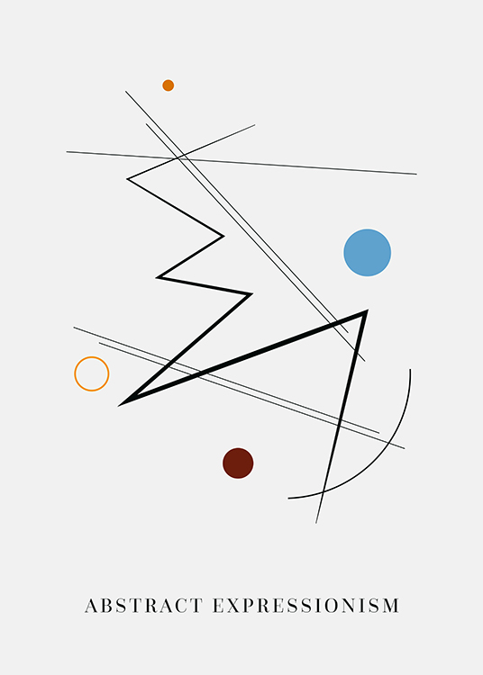  – Graphic illustration with black lines and circles in blue and brown on a light grey background