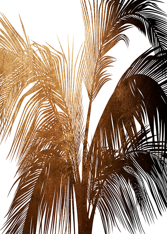  – Graphic illustration of a big, golden palm tree against a white background