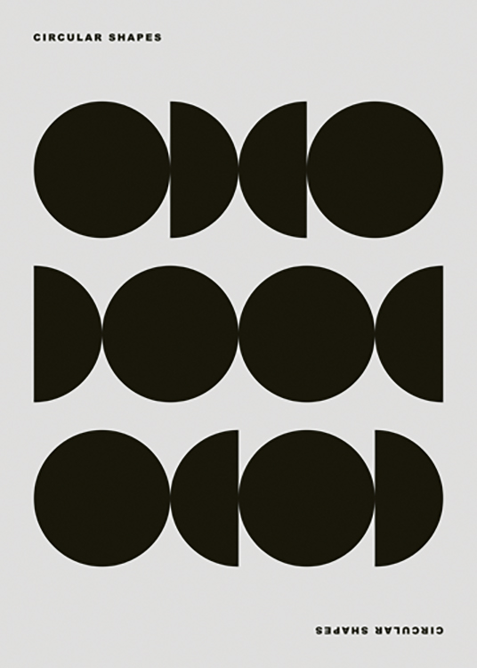  – Graphic illustration with circles and semicircles in black against a grey background with text at the top and bottom