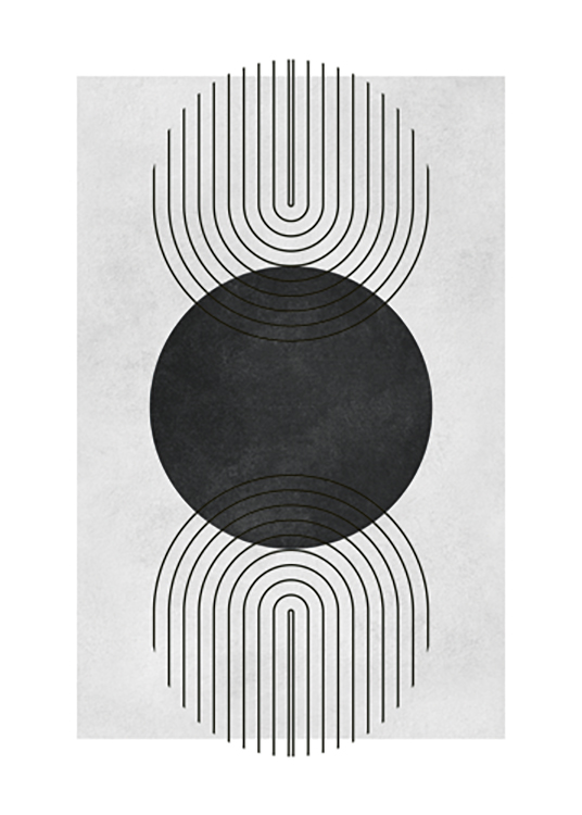  – Graphic illustration with arches in the form of circles and a black circle in the middle