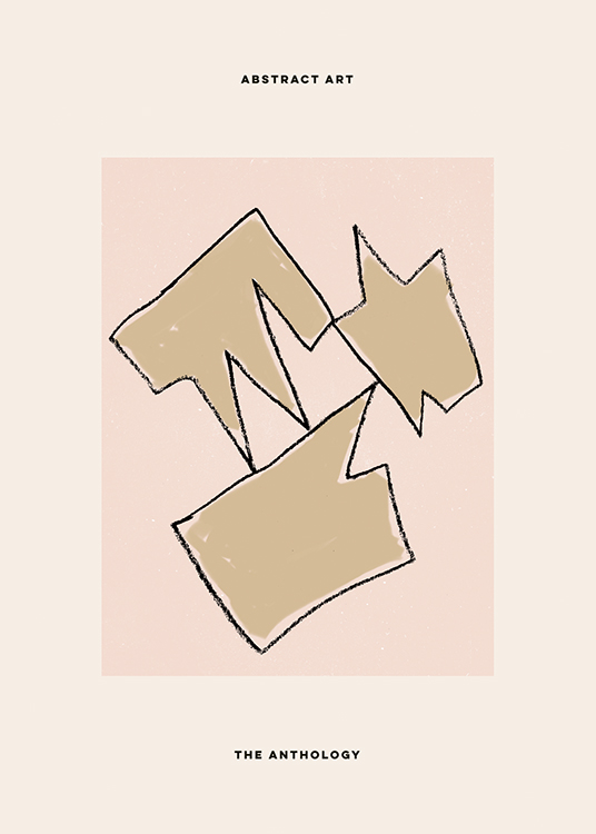  – Illustration with abstract shapes in beige on a pink and light beige background