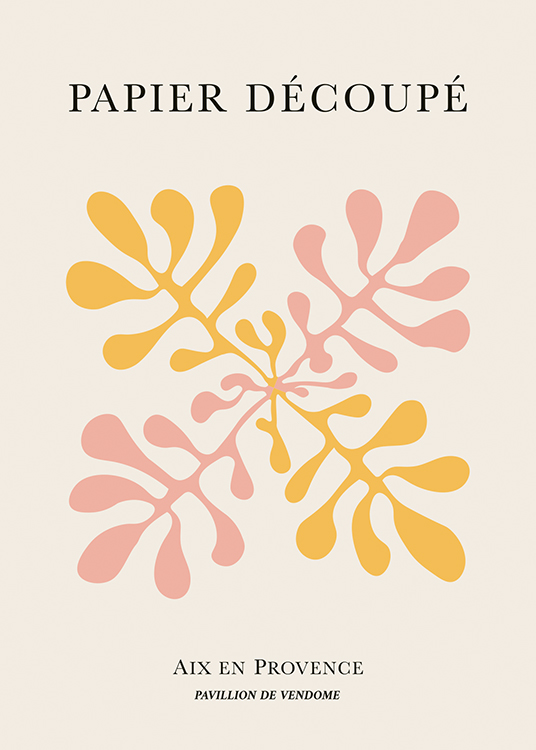  – Graphic illustration with pink and yellow abstract corals on a light beige background