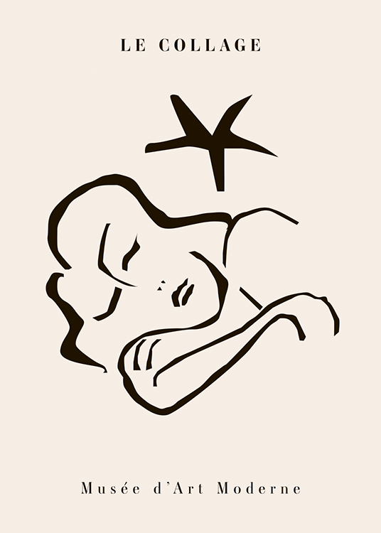  – Illustration in line art of a woman's face with closed eyes in black on a light beige background