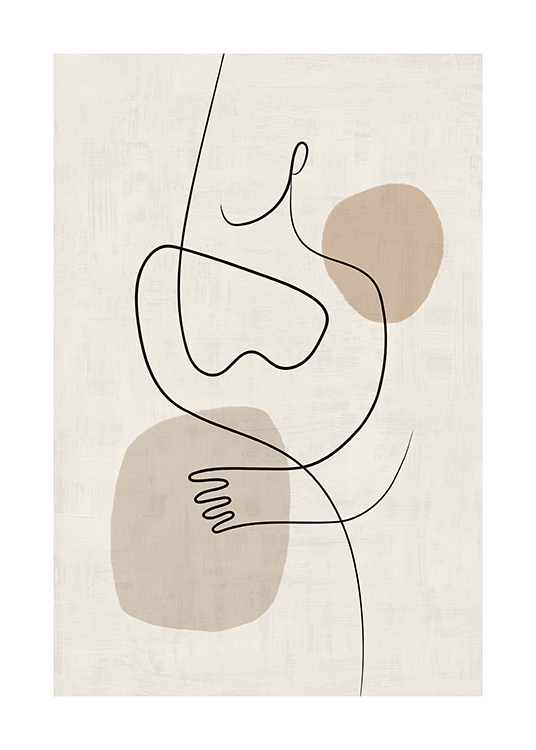  – Abstract body drawn with a black line, two beige circles on a light background