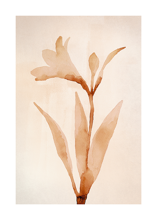  – Illustration in watercolour of a light red flower on a light beige background