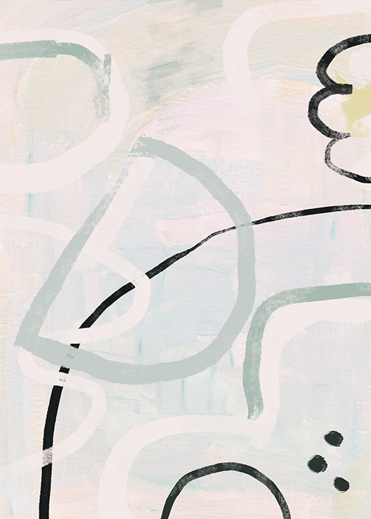  – Painting with abstract shapes and lines in pastel colours and black