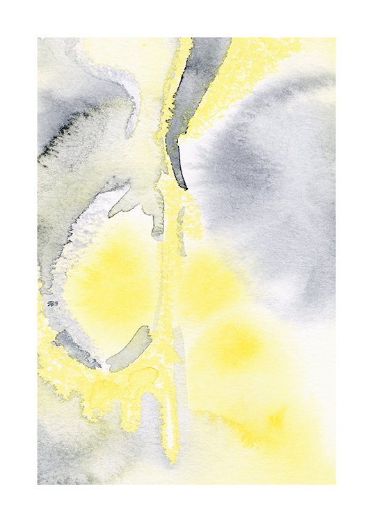  – Abstract painting in blue-grey and yellow watercolour