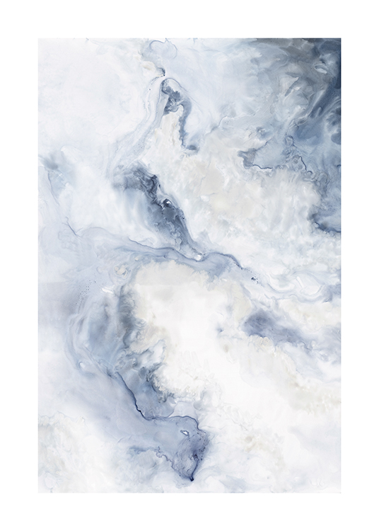  – Blue, abstract painting with a swirling pattern in blue and white